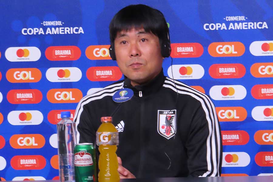 前日会見に出席した森保監督【写真：Football ZONE web】