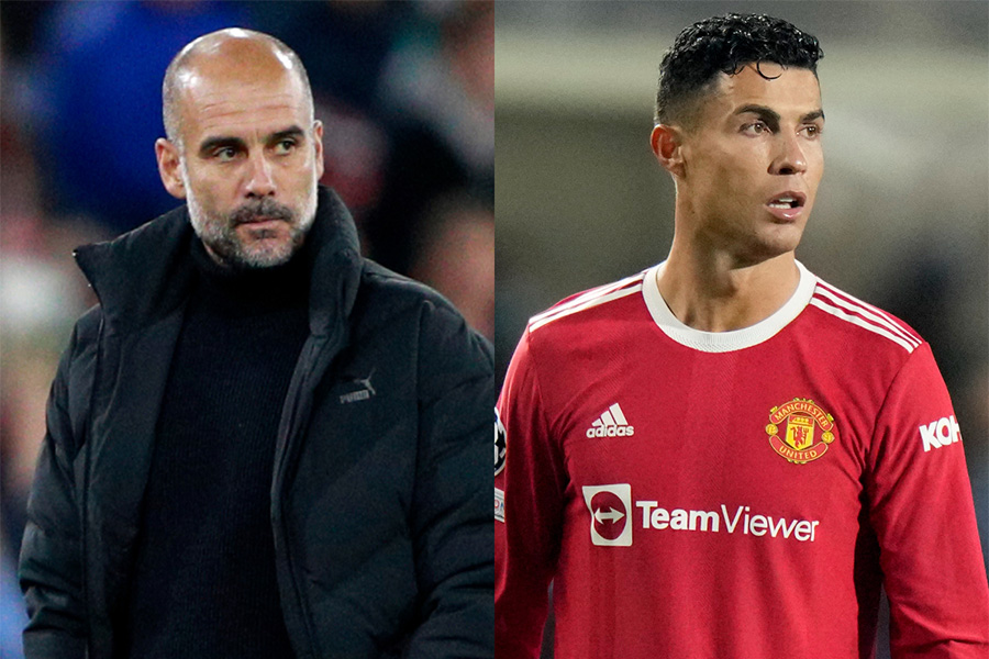 シティのグアルディオラ監督とユナイテッドFWクリスティアーノ・ロナウド【写真：AP】