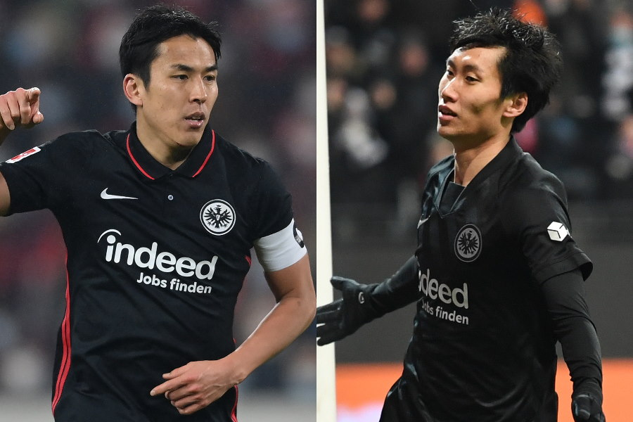 フランクフルトの元日本代表MF長谷部誠と日本代表MF鎌田大地と【写真:Getty Images & AP】