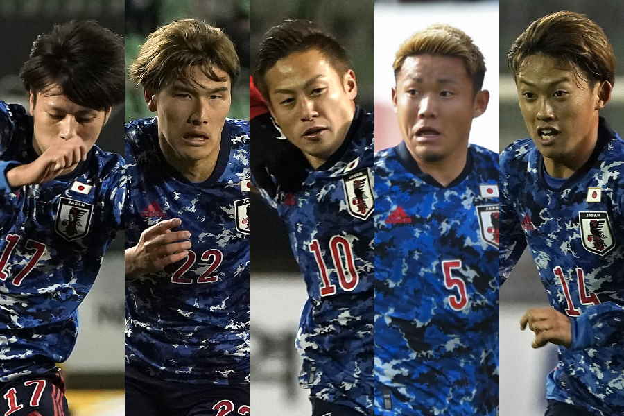 日本代表（左から）田中碧、橋岡大樹、仲川輝人、菅大輝、森島司【写真：Getty Images ＆ 浦正弘】