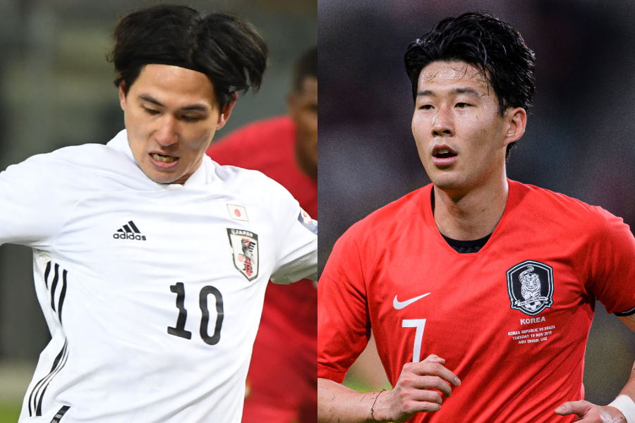 日本代表MF南野拓実と韓国代表FWソン・フンミン【写真：Getty Images ＆ ©JFA】