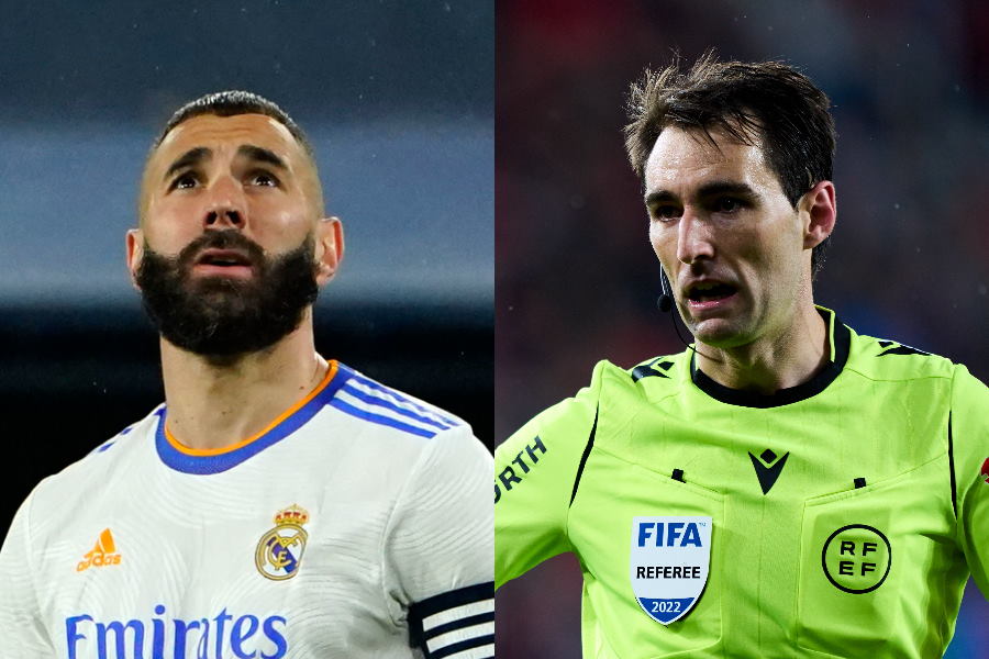 レアルFWカリム・ベンゼマとリカルド・デ・ブルゴス・ベンゴエチェア主審【写真：Getty Images ＆ ロイター】