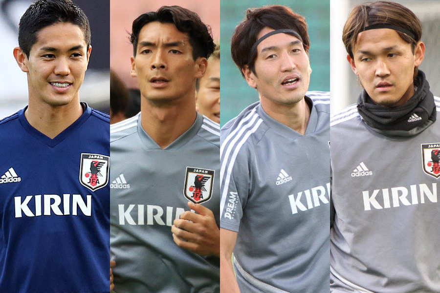 日本代表の（左から）武藤、槙野、原口、宇佐美【写真：Getty Images ＆ Football ZONE web ＆ Noriko NAGANO】