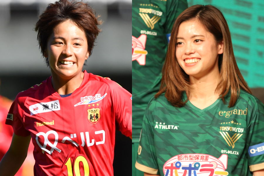 日テレベレーザMF長谷川唯（右）の投稿にINACのFW岩渕真奈が反応【写真：Football ZONE web ＆ 井上智博】