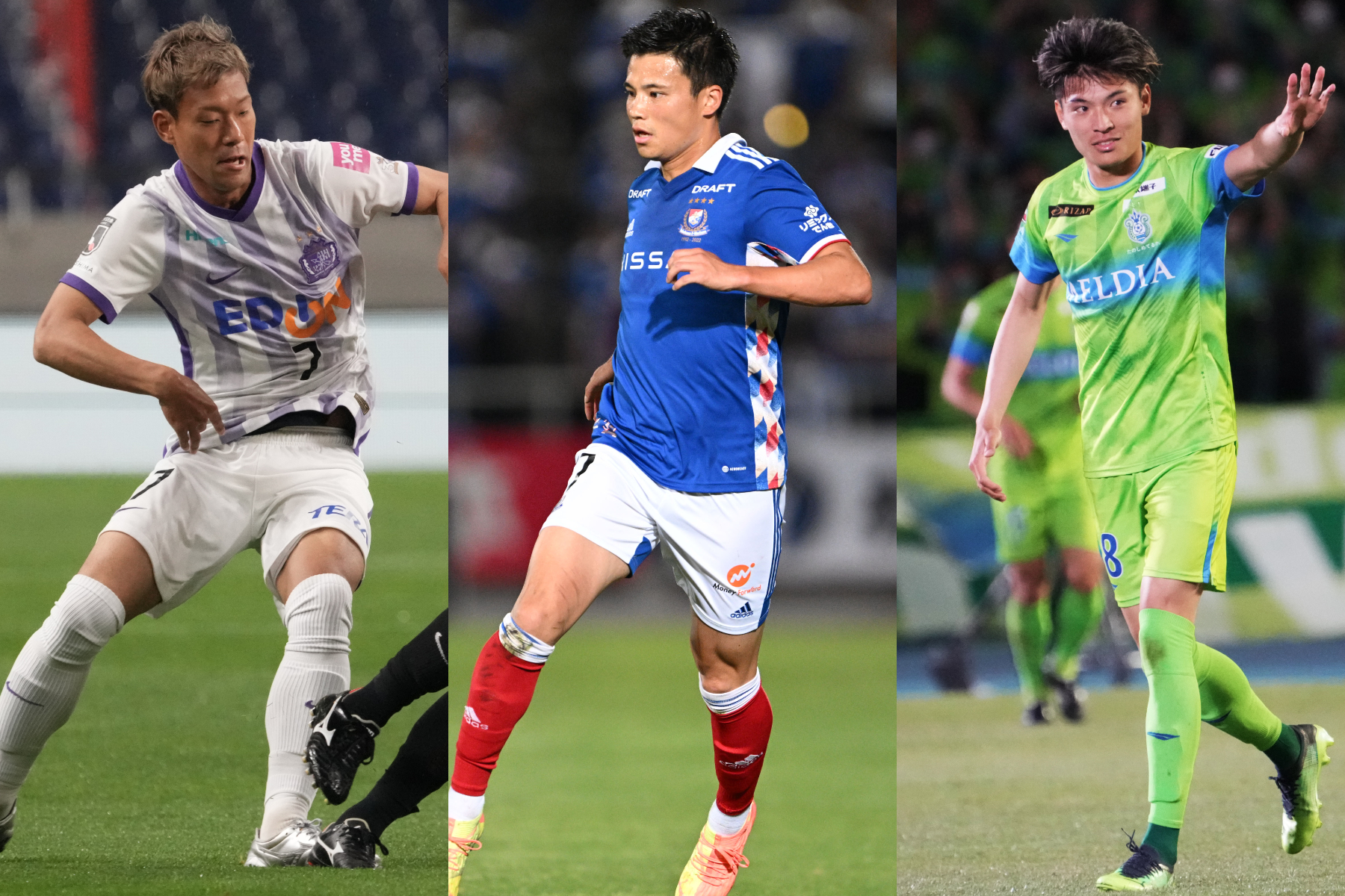 E-1選手権を戦うMF野津田岳人、FW宮市亮、FW町野修斗【写真：Getty Images & 徳原隆元】