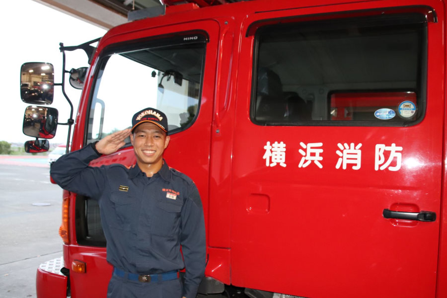元Jリーガーの石垣徳之は今年10月から消防士として現場に出る【写真提供：横浜市消防局訓練センター教育課】