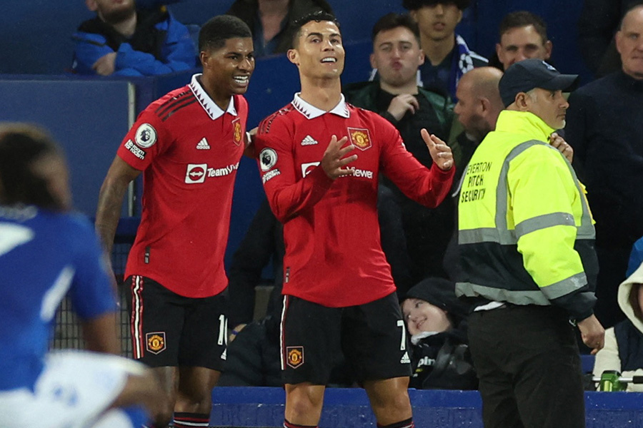 エバートン戦でゴールを決めたクリスティアーノ・ロナウド【写真：ロイター】