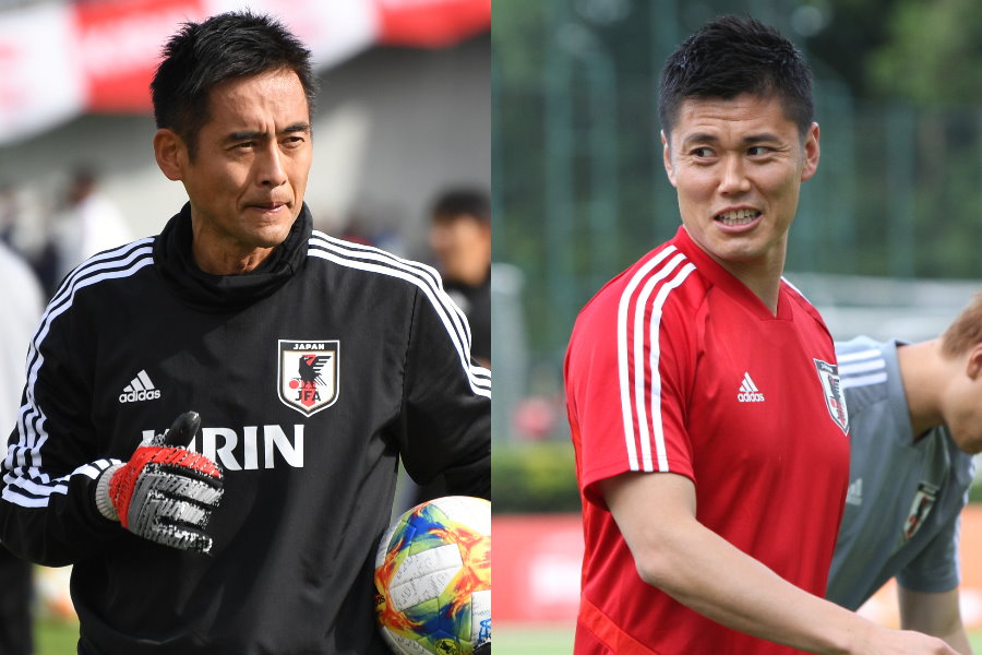 コーチとして帯同する川口能活氏(左)と日本代表GK川島永嗣【写真:Getty Images & Football ZONE web】