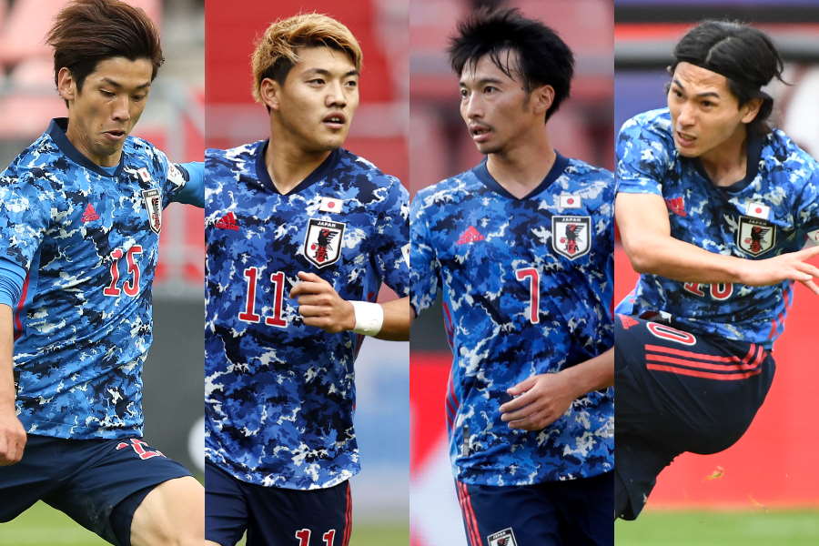 （左から）大迫勇也、堂安律、柴崎岳、南野拓実【写真：Getty Images ＆ ©JFA】