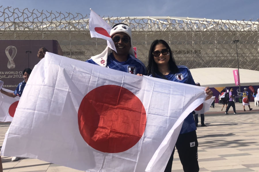 キックオフ2時間前から多くの日本ファンが集まっている【写真：FOOTBALL ZONE編集部】