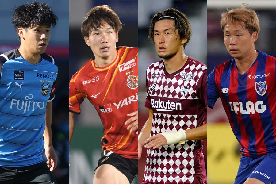 (左から)山根視来、稲垣祥、菊池流帆、安部柊斗【写真:Getty Images & 高橋 学 & 井上智博】