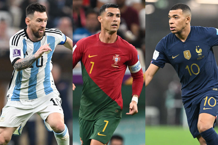 リオネル・メッシ、クリスティアーノ・ロナウド、キリアン・ムバッペ【写真：徳原隆元】