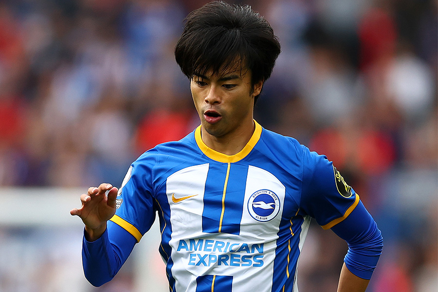 リバプール戦で先制ゴールを演出した三笘薫【写真:Getty Images】