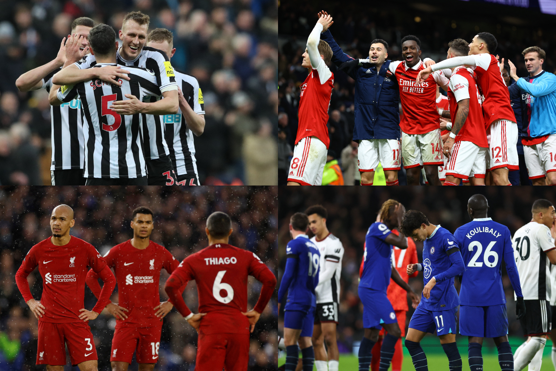 アーセナルとニューカッスルが好調、リバプールとチェルシーが中位に低迷【写真：ロイター】