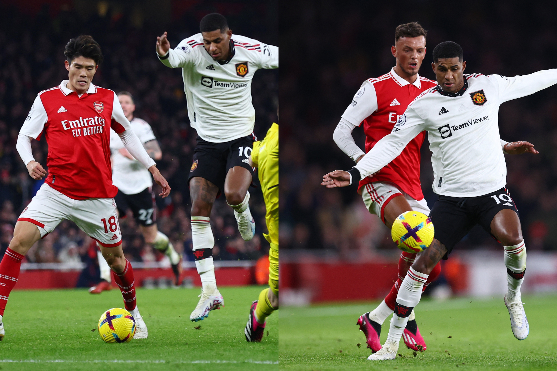 好調ラッシュフォードと対峙した冨安健洋とベン・ホワイト【写真:ロイター】