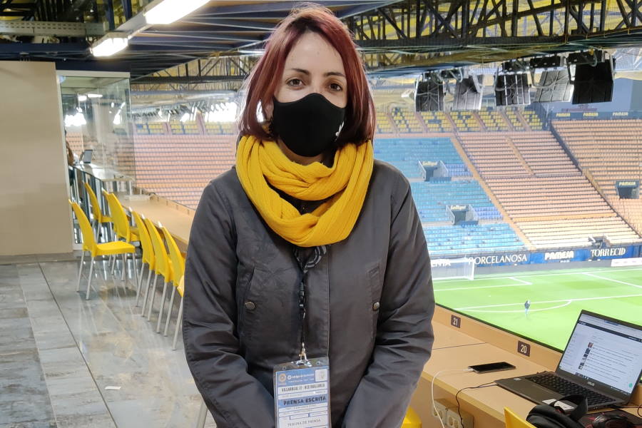 久保建英のプレーについて語ったマジョルカ地元紙「ディアリオ・デ・マジョルカ」のエレナ・ガルシア・ゴメス記者【写真：高橋智行】