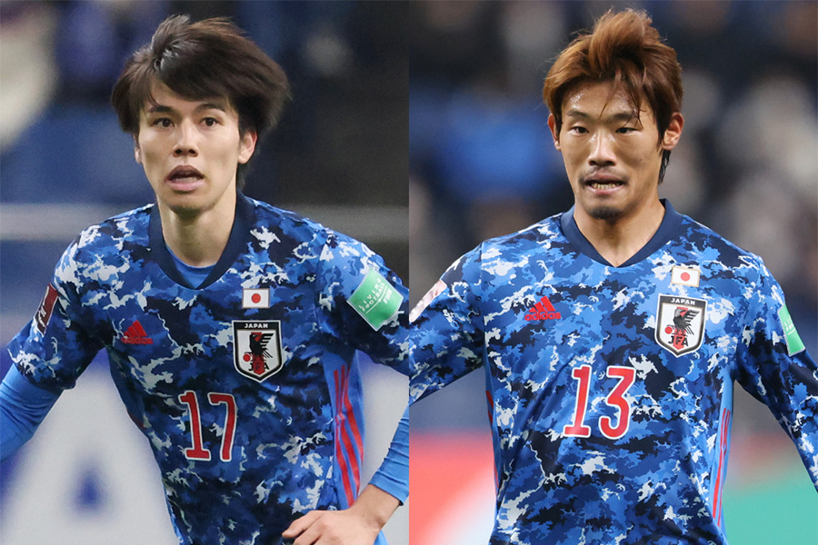 中盤インサイドハーフで出場したMF田中碧、MF守田英正【写真：高橋 学】