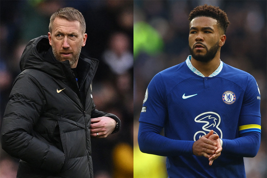 チェルシーのポッター監督とDFリース・ジェームズ【写真：ロイター】