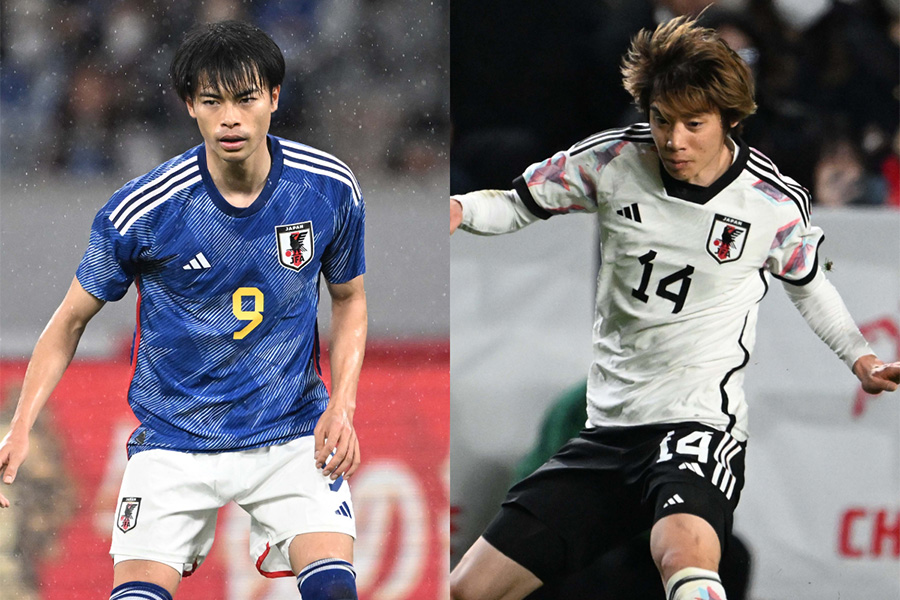 日本代表の攻撃の中心になるであろう三笘薫と伊東純也【写真：徳原隆元】