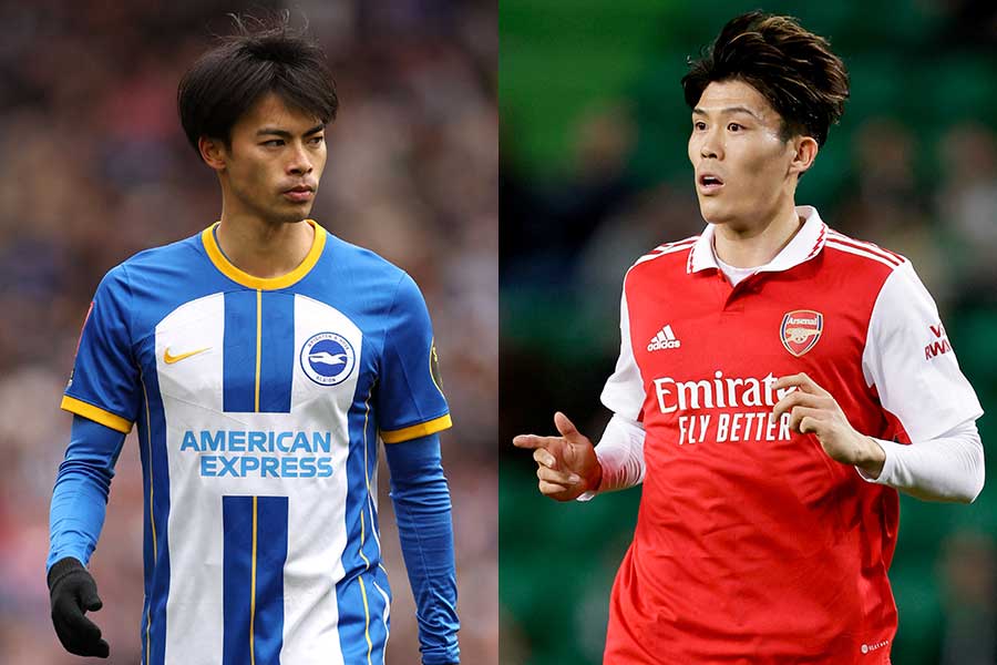 ブライトンの三笘薫(左)とアーセナルの冨安健洋【写真:ロイター & GettyImages】