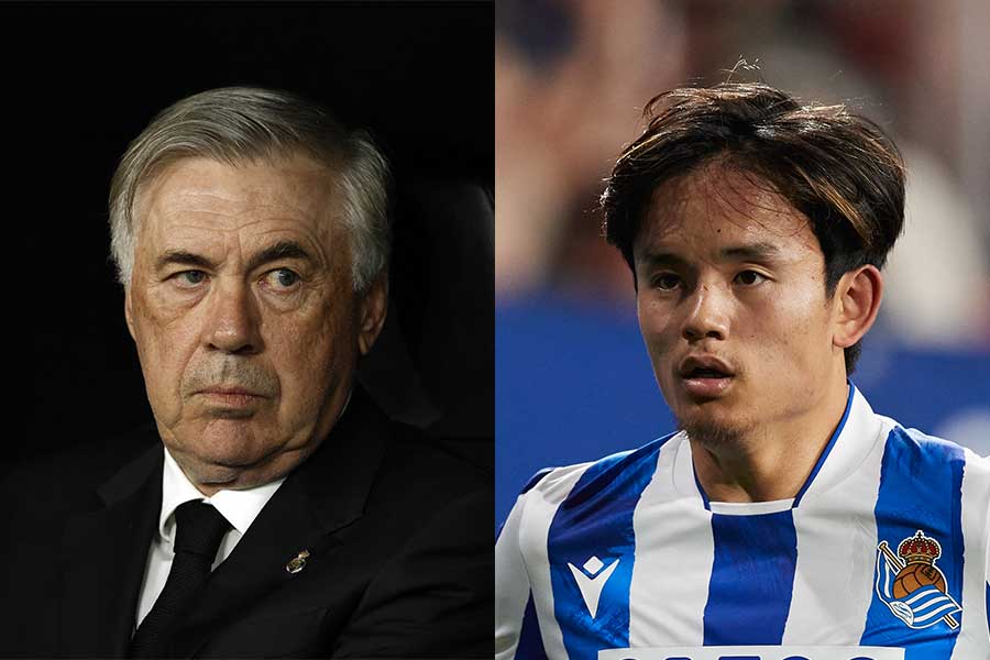 アンチェロッティ監督（左）が久保の去就に言及【写真：ロイター＆Getty Images】