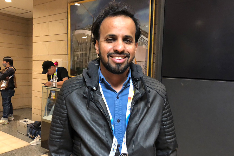 サウジアラビアのアブドゥルハジ・アルミスタジ記者【写真：河合 拓】