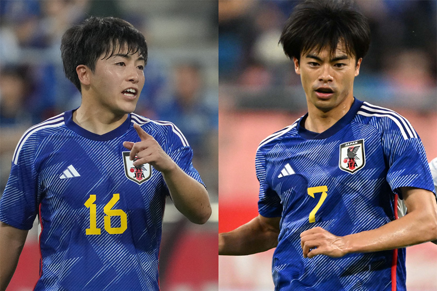 相馬勇紀と三笘薫が1vs1対決【写真；Getty Images & 徳原隆元】