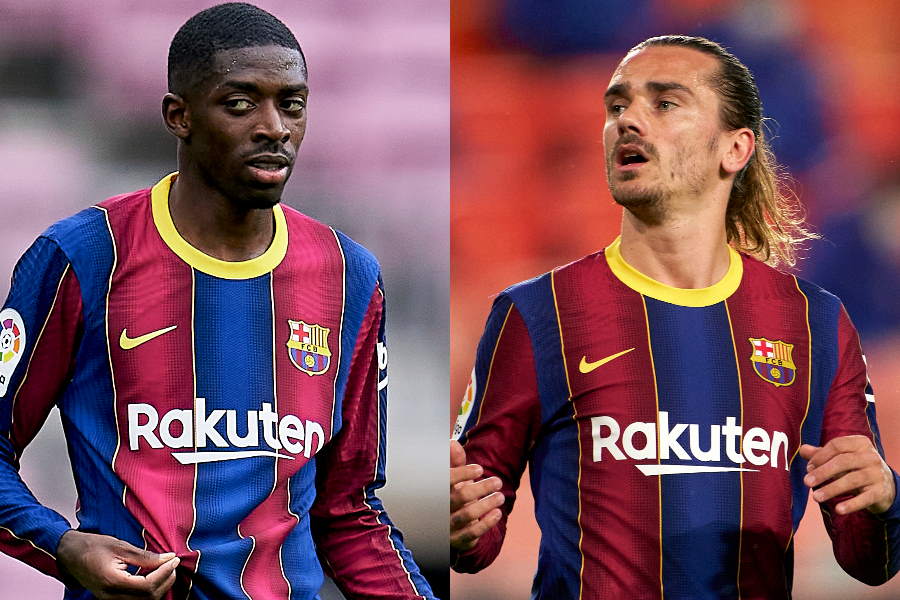 バルセロナ所属のフランス代表FWデンベレとFWグリーズマン【写真:Getty Images】