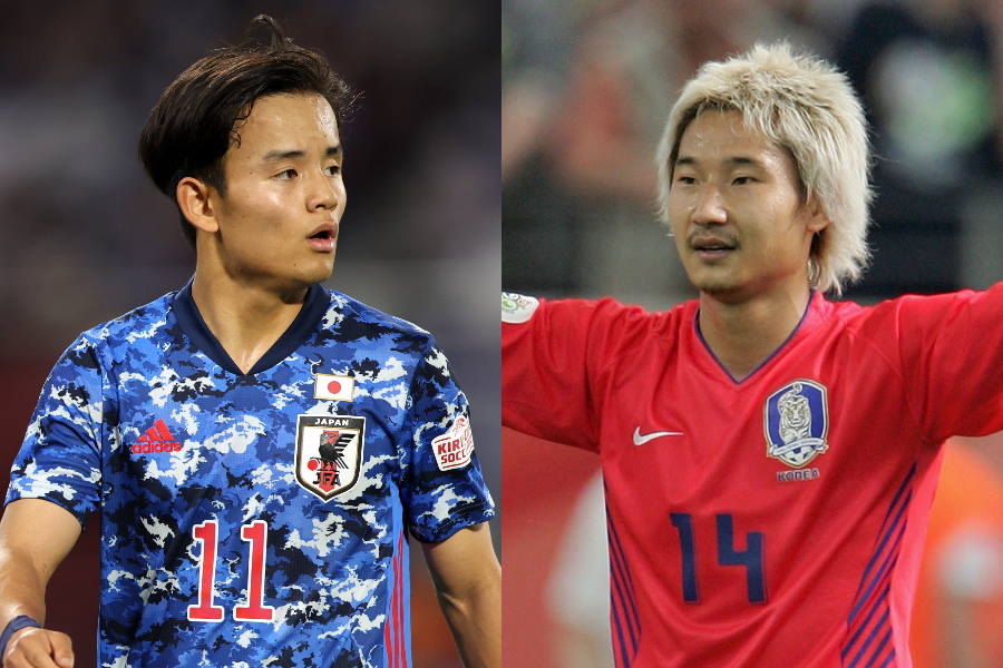 日本代表MF久保建英と元韓国代表FWイ・チョンス氏【写真：Getty Images】