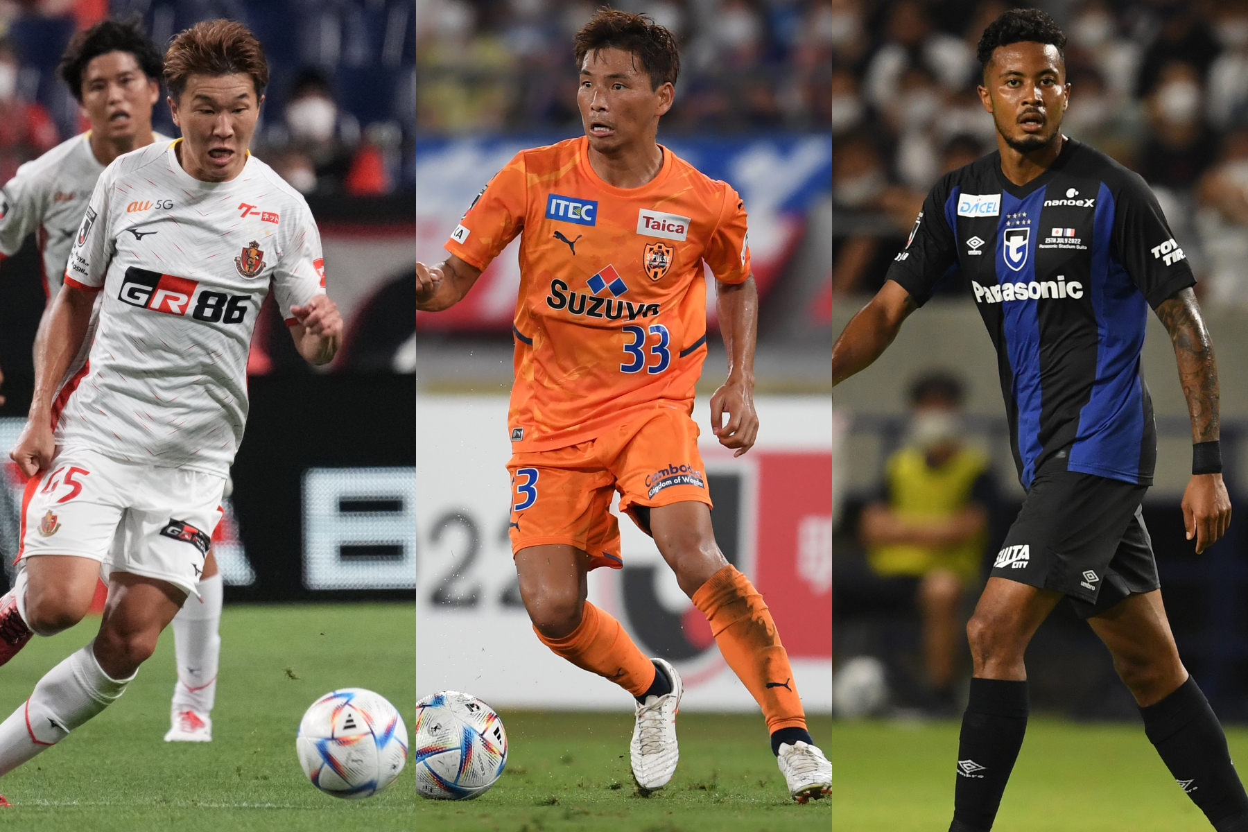 名古屋FW永井謙佑、清水MF乾貴士、G大阪FW鈴木武蔵【写真：Getty Images】