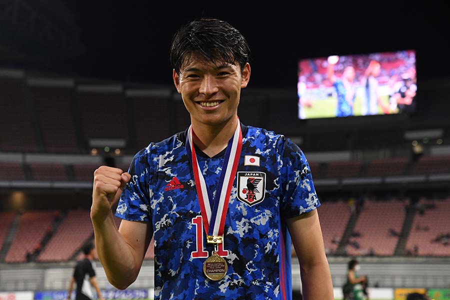 E-1選手権で大会得点王の3ゴールと躍動したFW町野修斗(湘南ベルマーレ)【写真:徳原隆元】