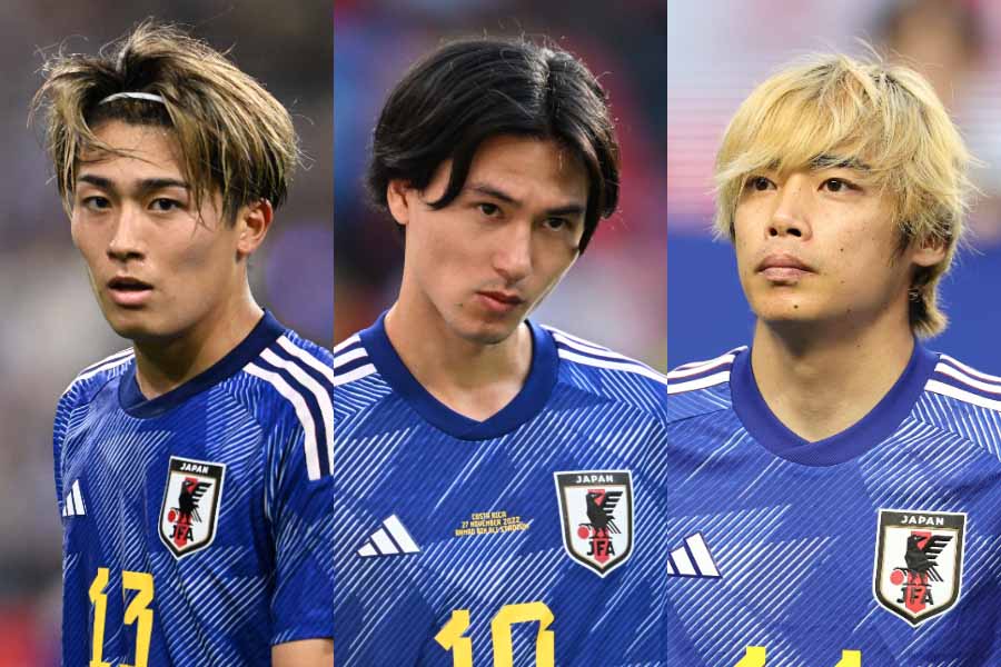 日本代表の中村敬斗、南野拓実、伊東純也【写真:高橋 学 & 徳原隆元】