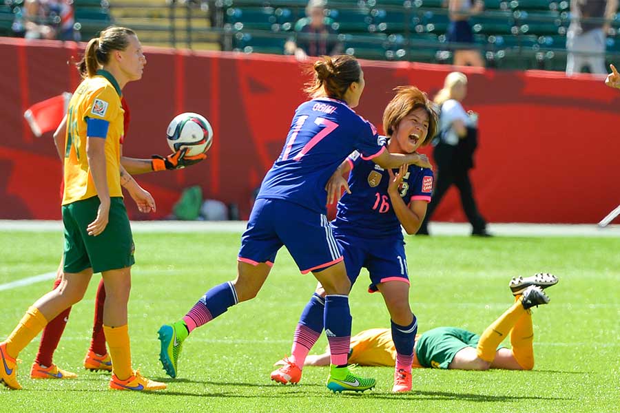 2015年カナダ女子W杯の準々決勝オーストラリア戦で待望のW杯初ゴールを決めた岩渕真奈【写真：早草紀子】