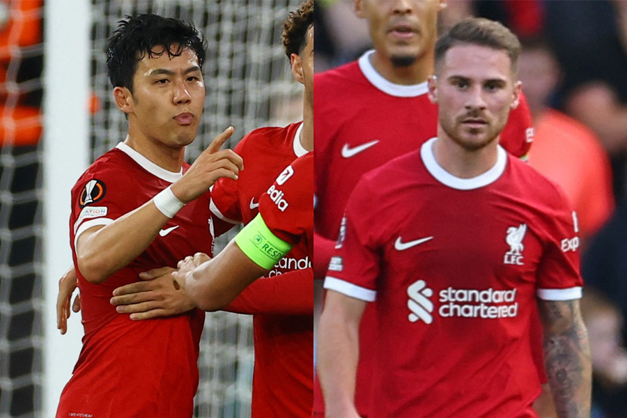 リバプールでプレーする遠藤航とアレクシス・マック・アリスター【写真：ロイター】