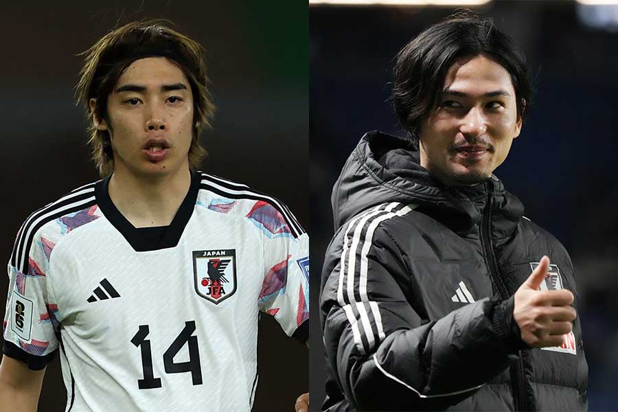 日本代表通算50試合目を迎えた伊東純也(左)と南野拓実【写真:Getty Images】写真:徳原隆元】