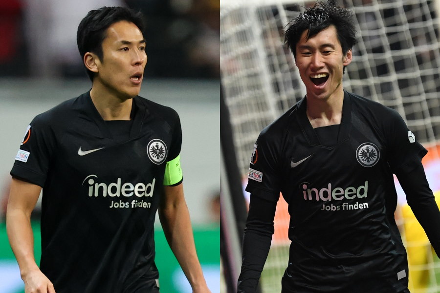 フランクフルトの元日本代表MF長谷部誠と日本代表MF鎌田大地と【写真：Getty Images & AP】