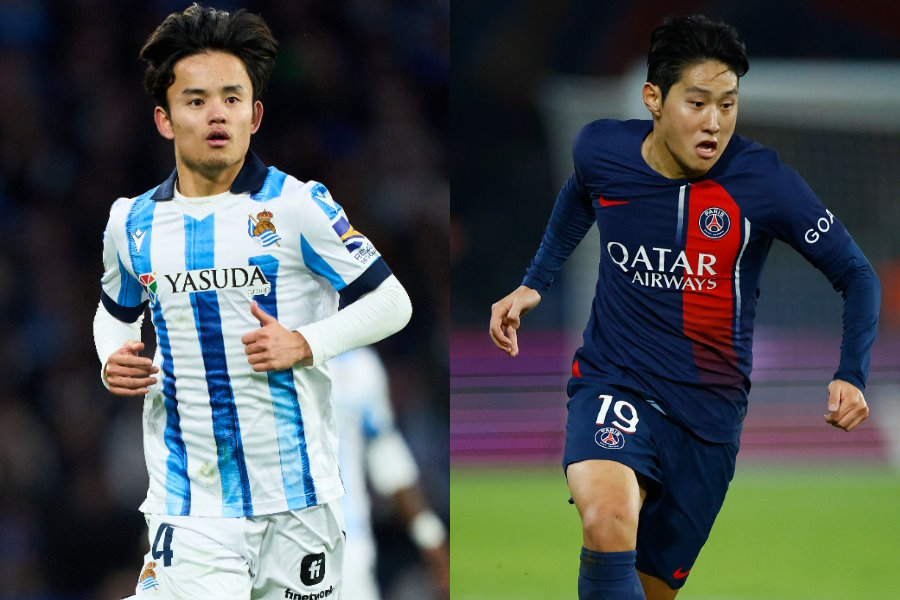 久保建英とイ・ガンイン【写真：Getty Images & ロイター】