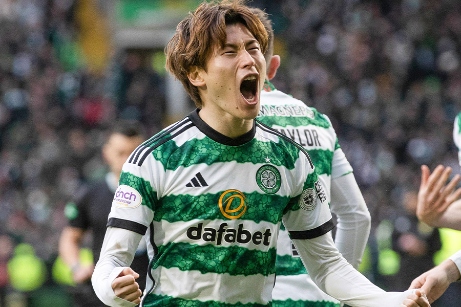 古橋亨梧の左足ミドル弾が決勝ゴールに【写真：Getty Images】