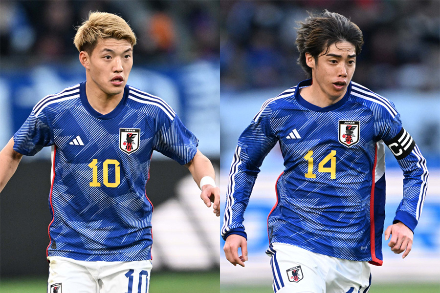 堂安律と伊東純也のコンビネーションで攻撃の流れを変化【写真:徳原隆元】