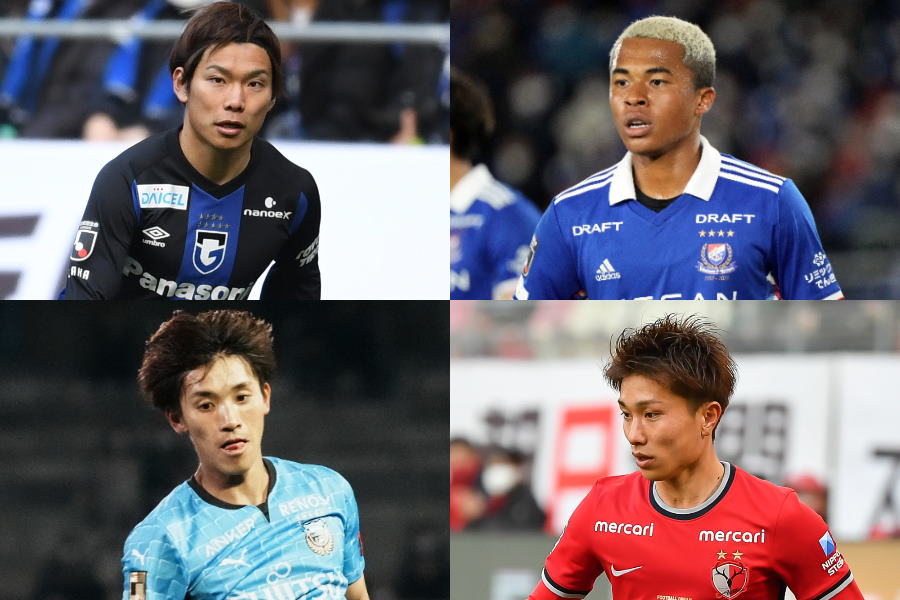 （左上から時計回りに）黒川圭介、藤田譲瑠チマ、樋口雄太、橘田健人【写真：Getty Images ＆ 小林 靖】