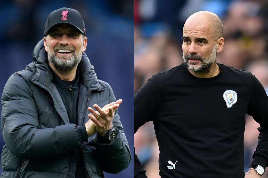 リバプールのクロップ監督とシティのグアルディオラ監督【写真：Getty Images ＆ AP】