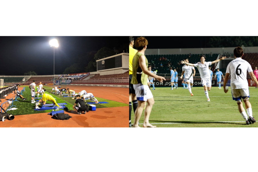 シドニーFC戦、勝利後のJリーグでは見られないピッチ脇でのクールダウン【写真提供：横浜F・マリノス】