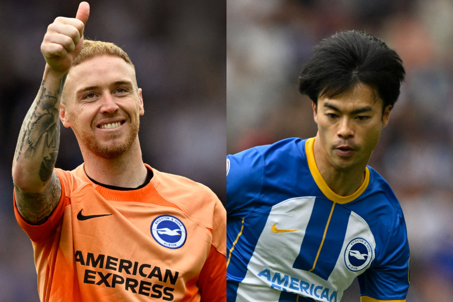 ブライトンのスティールと三笘【写真：ロイター】