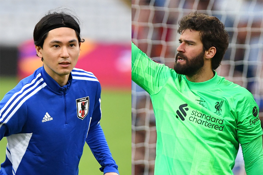 リバプールで共にプレーするMF南野拓実とGKアリソン【写真：(C) JFA & ロイター】