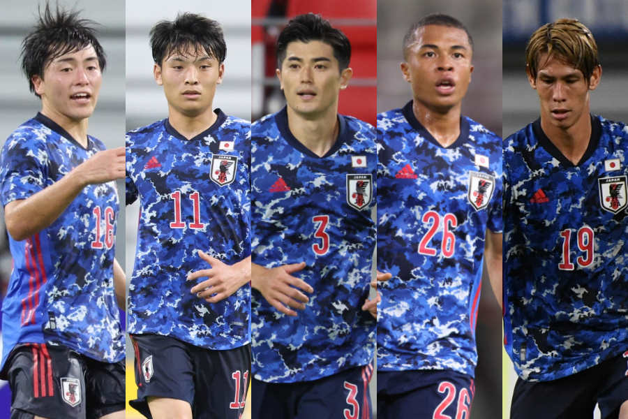 （左から）相馬勇紀、町野修斗、谷口彰悟、藤田譲瑠チマ、佐々木翔【写真：高橋 学 & Getty Images】