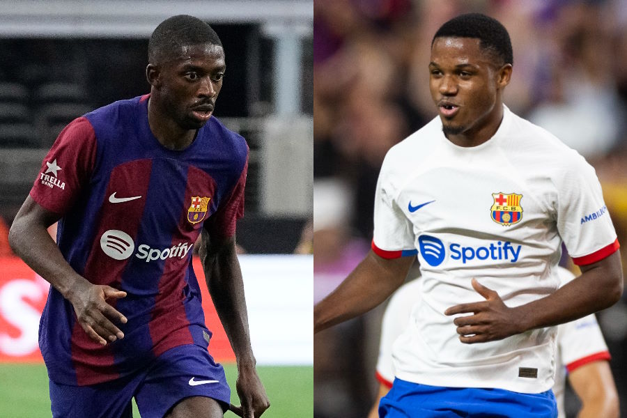 バルセロナのアンス・ファティとデンベレの抱擁に反響【写真:Getty Images】