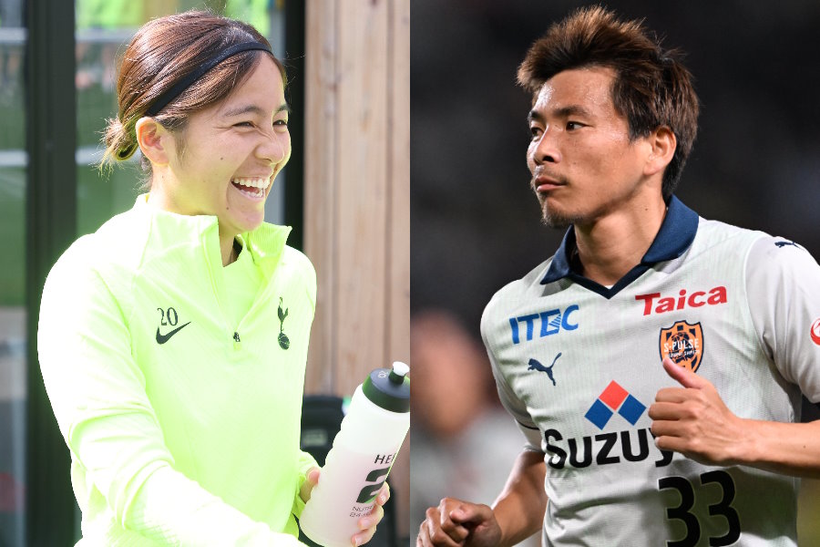 現役引退の岩渕真奈と清水でプレーする乾貴士【写真:Getty Images & 徳原隆元】