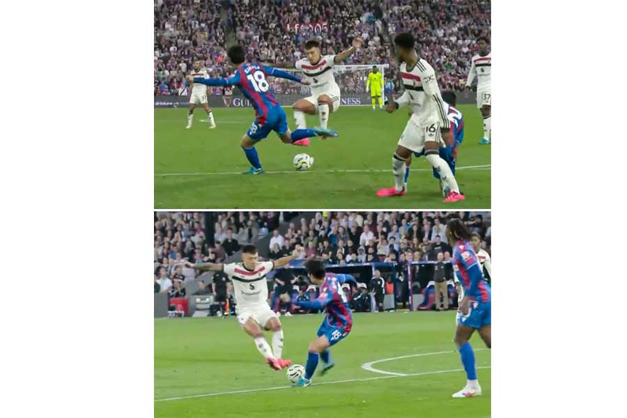 鎌田への危険プレーの瞬間（写真は「スポーツ・バイブル」公式Xより）