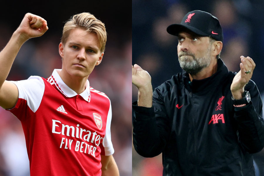 アーセナルで活躍するMFウーデゴールとリバプールのクロップ監督【写真：ロイター】