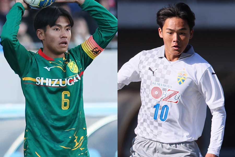 静岡学園の野田裕人(左)と大津の嶋本悠大【写真:FOOTBALL ZONE編集部 & 産経新聞社】